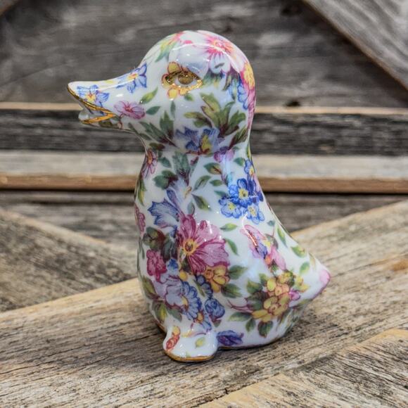 1980 Vintage Nantucket Chintz Porcelain Duck Figurine w/ Gold Accents, 3.5”H - Picture 2 of 10